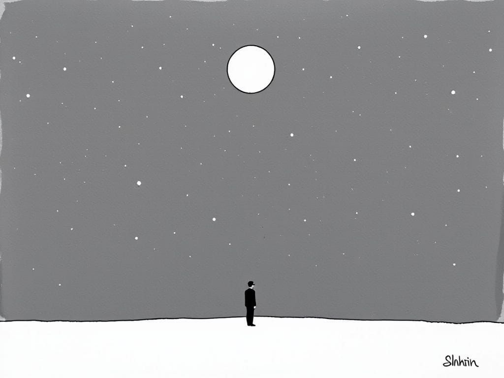 Ink Drawing Under the Silent Moonlight