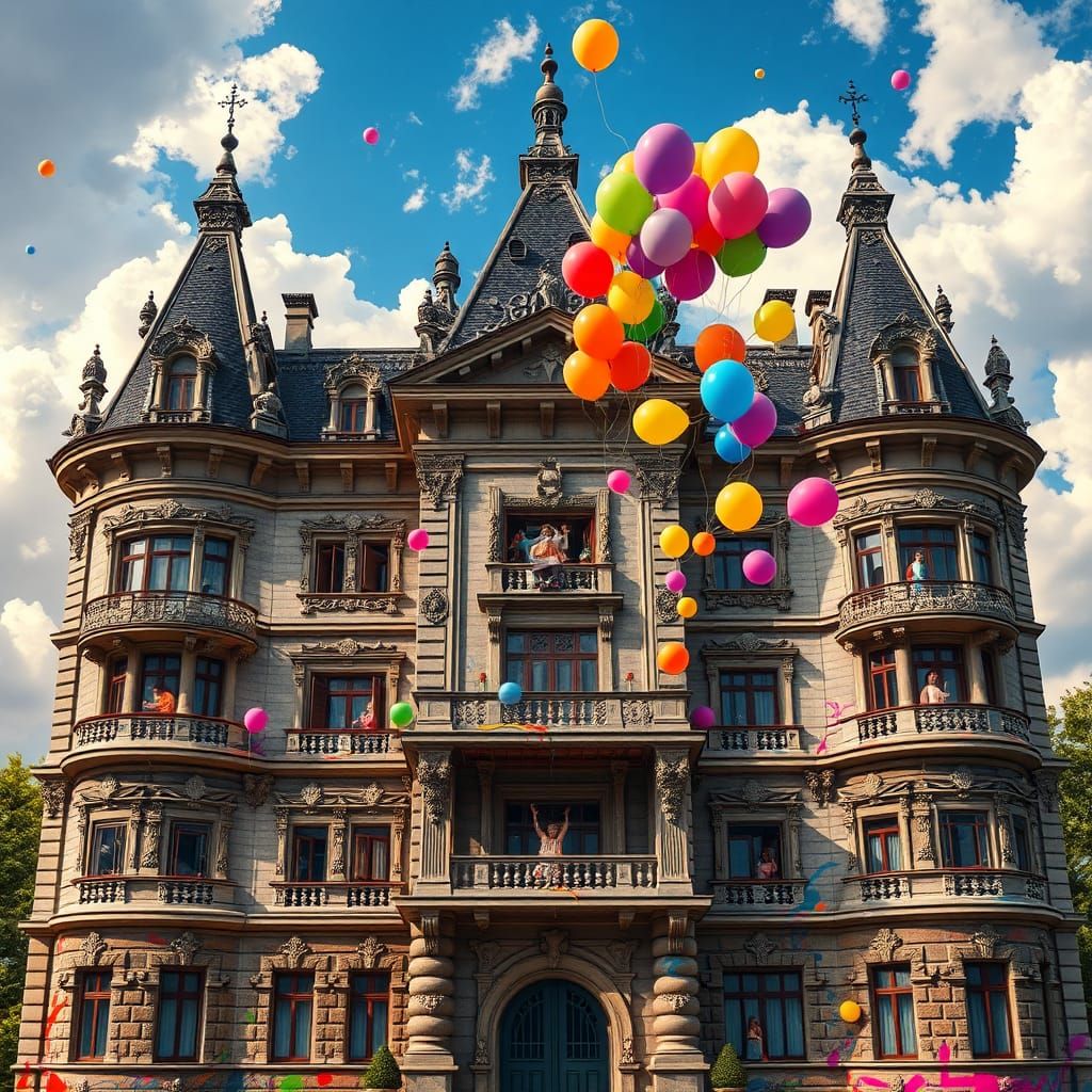 Baroque Mansion House Party in Polychromatic Digital Art