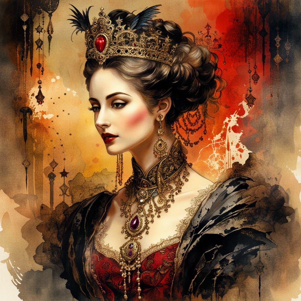Ornate Vampire Queen in Watercolor Style