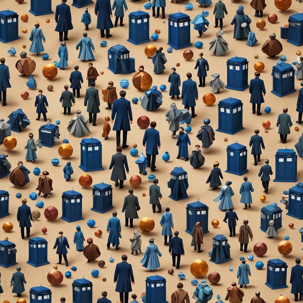 Origami David Tennant in Front of TARDIS