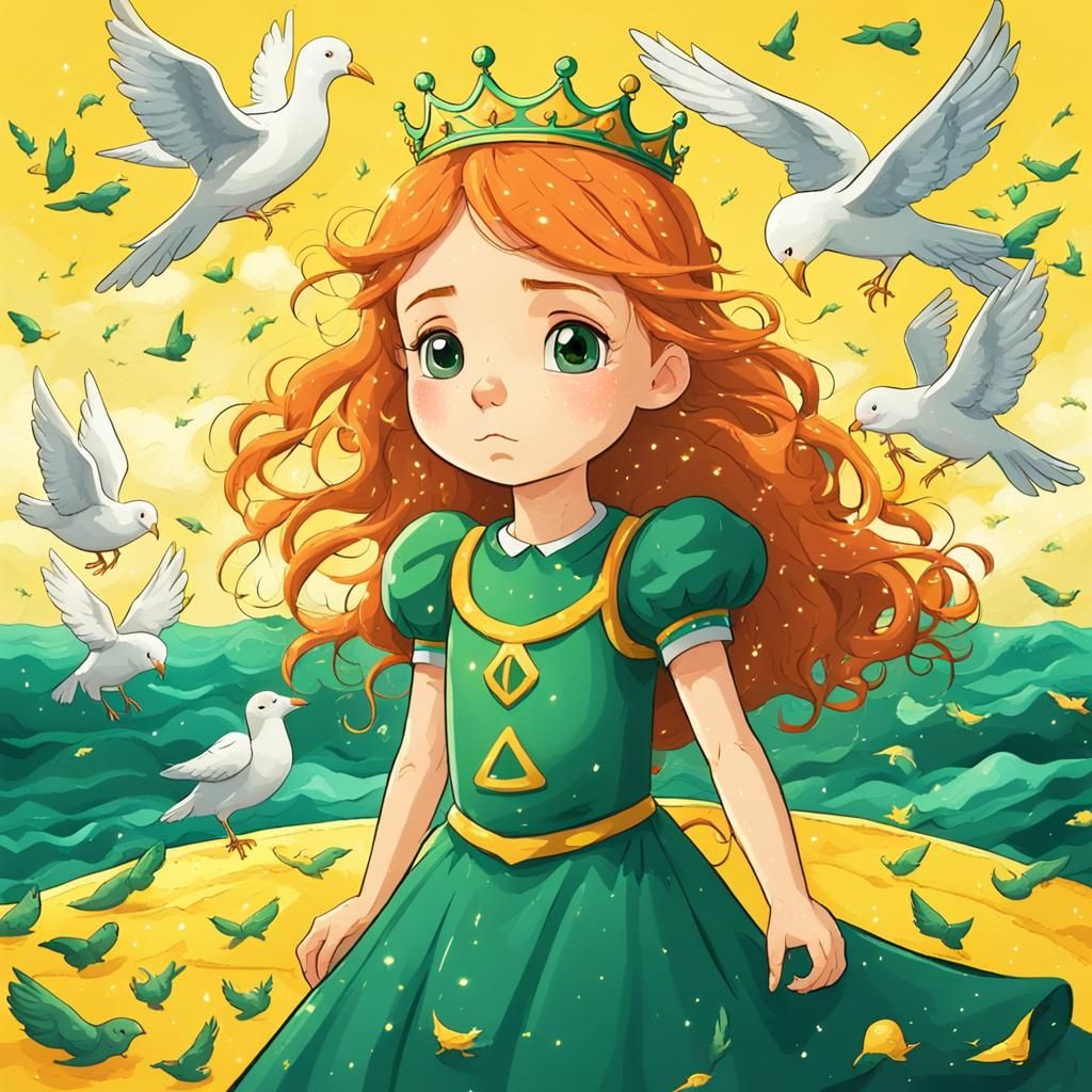 Lonely Princess Cries Out in Stormy Emerald Sea