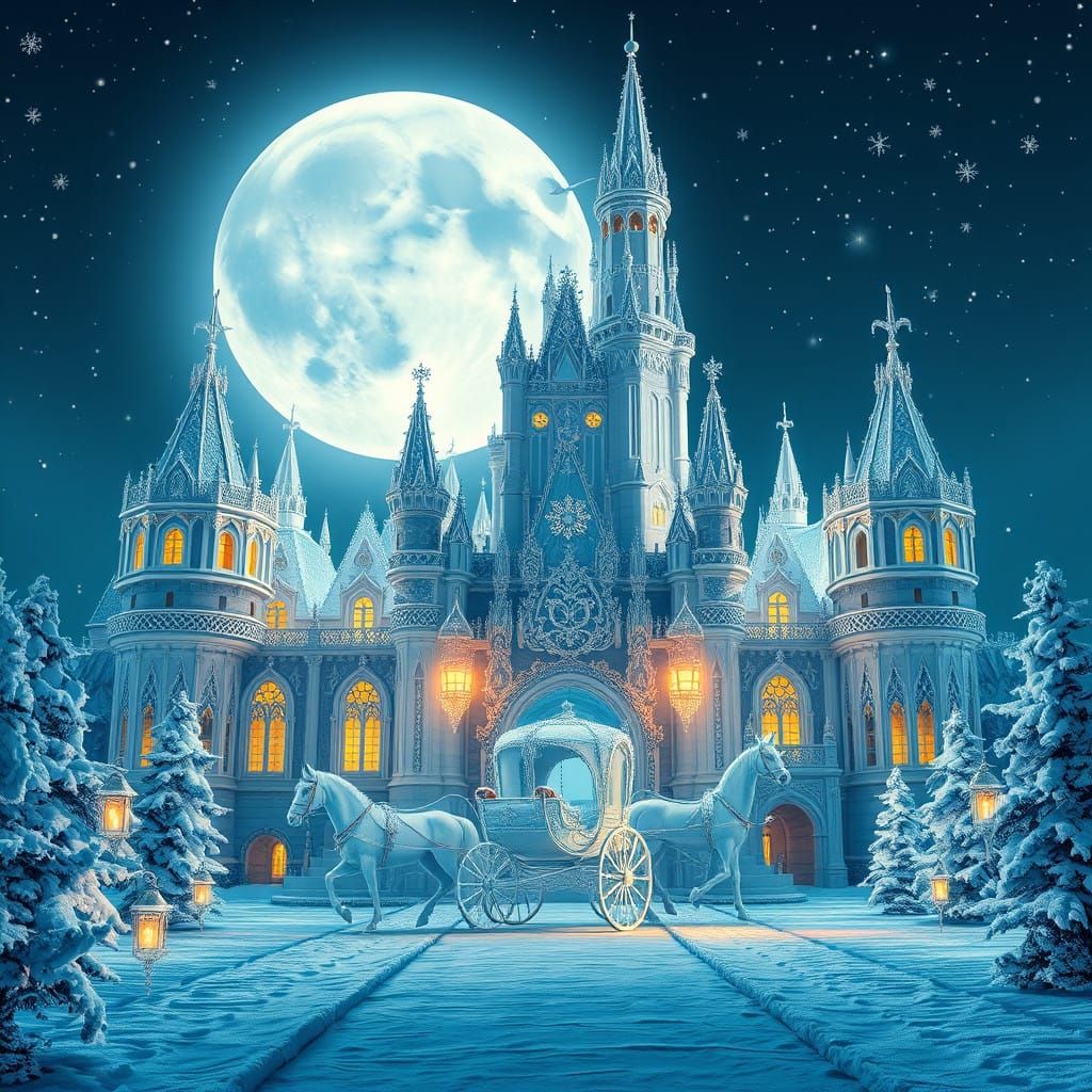 Enchanted Winter Palace in Frosty Filigree Style
