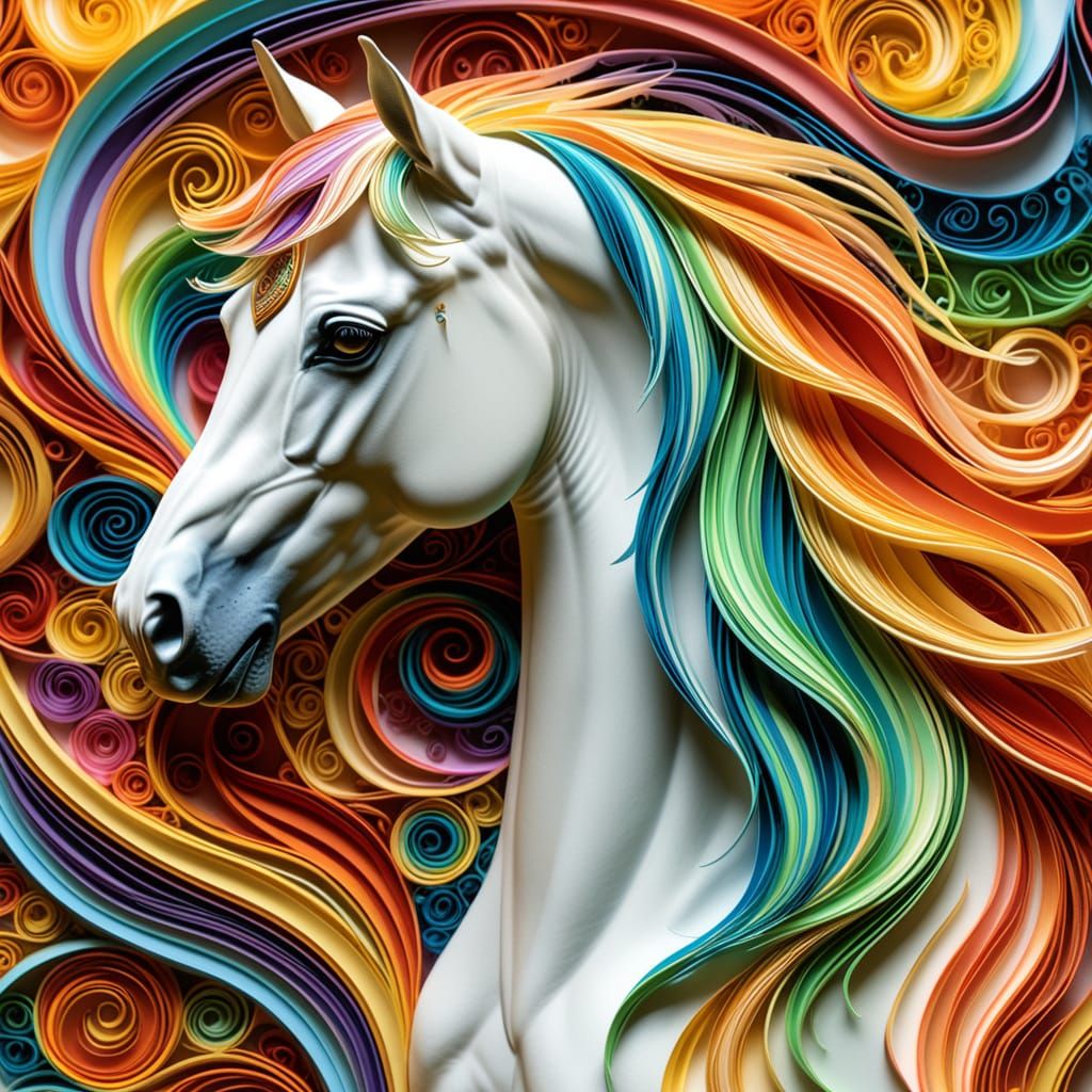 Majestic Horse in Dreamy Watercolor Style with Solarpunk Hue...