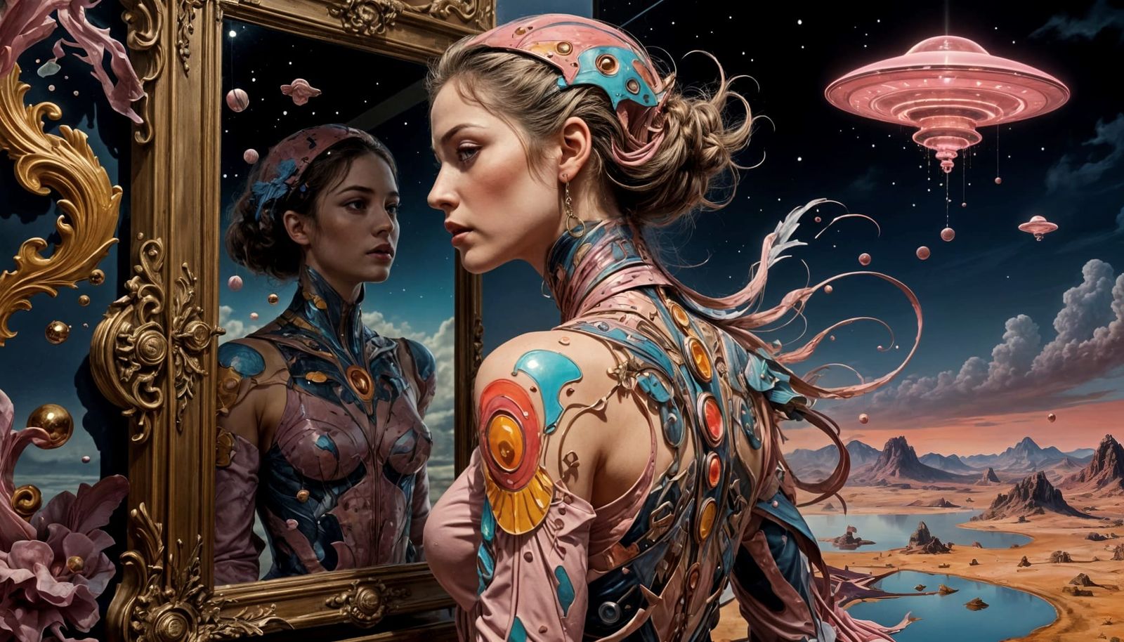 Surreal Mirror Cabinet with Colorful Number Portrait