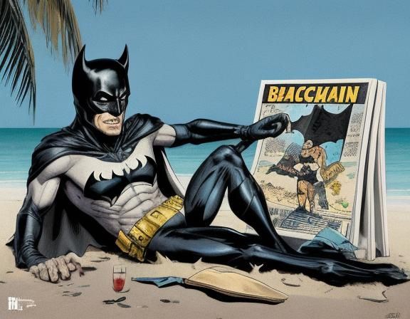 Batman on Beach Vacation in Halftone Comic Art