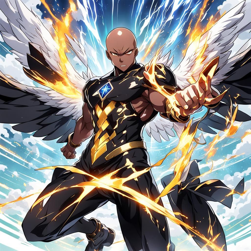 Dynamic Anime Angel Strikes with Energy Attack