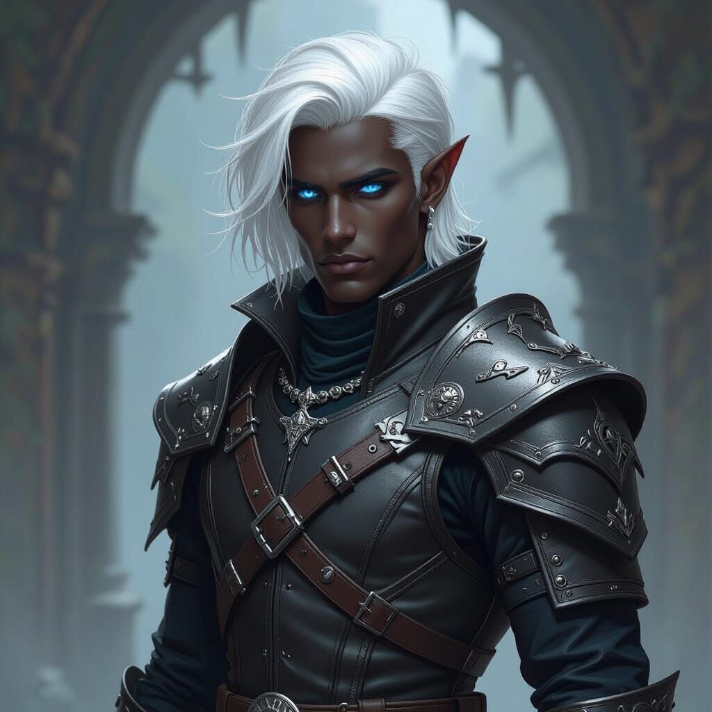 Drow Male with Intricate Armor, in Concept Art Style