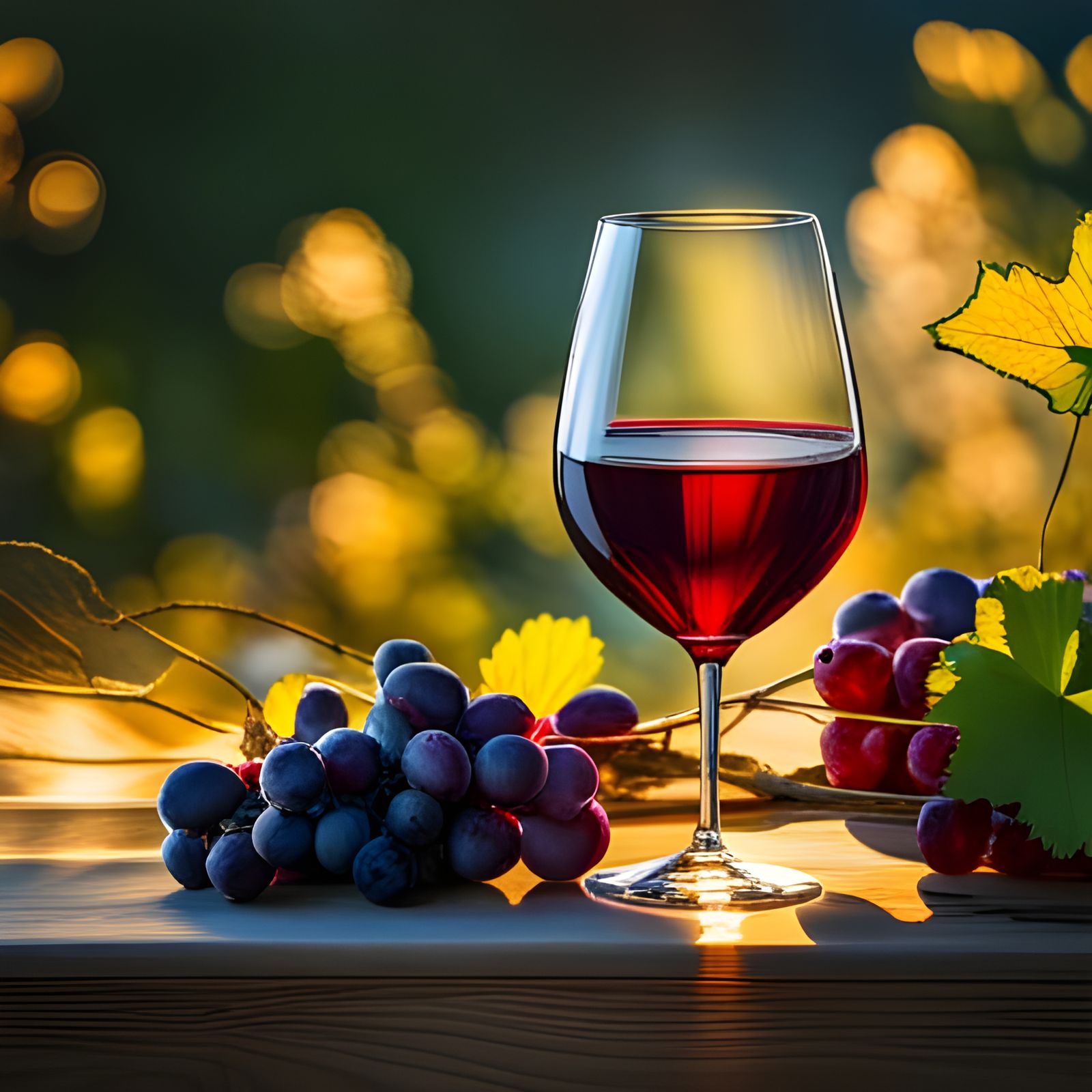 Red Wine in Crystal Glass Among Ripe Grapes