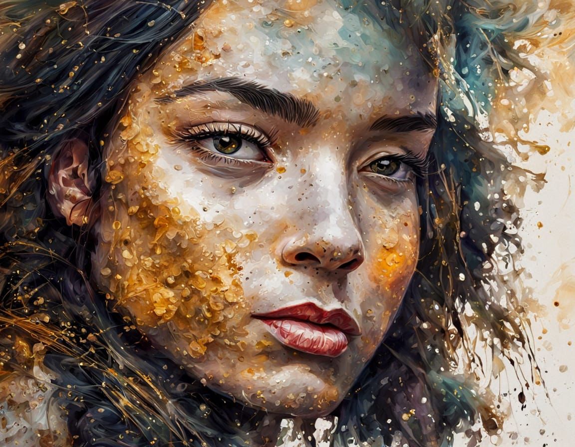 Woman in Coat: Oil Ink Style Portrait