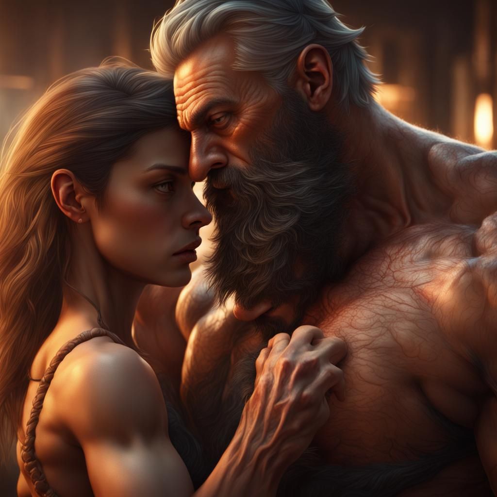 Oiled Muscle Man with Hair Stroked, Detailed Matte Painting