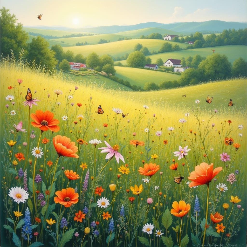 Vibrant Wildflower Meadow in Morning Sunlight