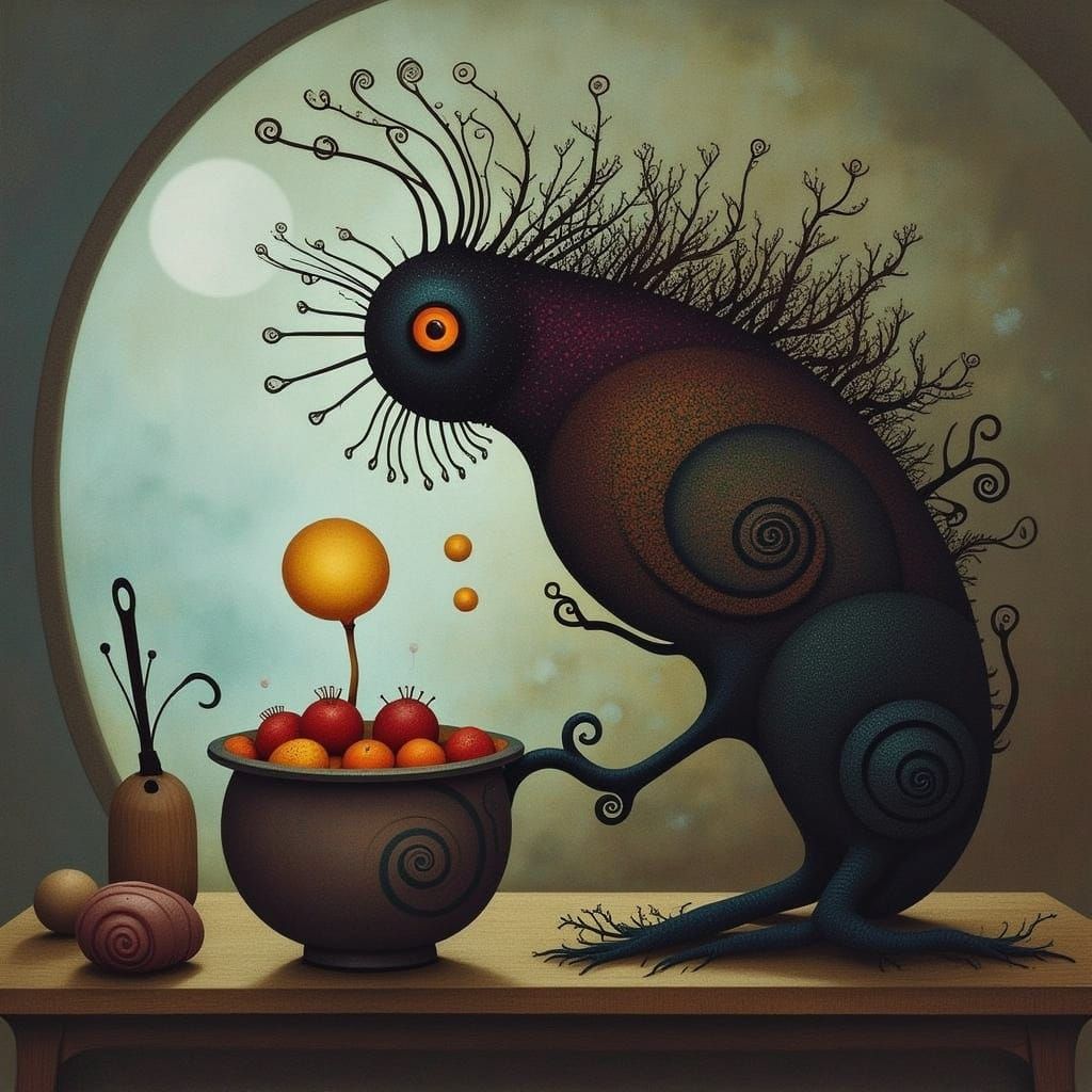 Woman Composed of Kitchenware with Opal Eyes