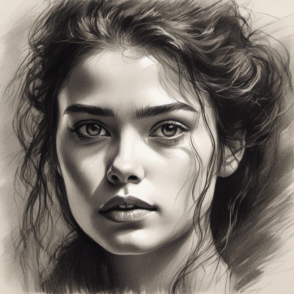 Expressive Portrait of a Woman in Indigo and Gray