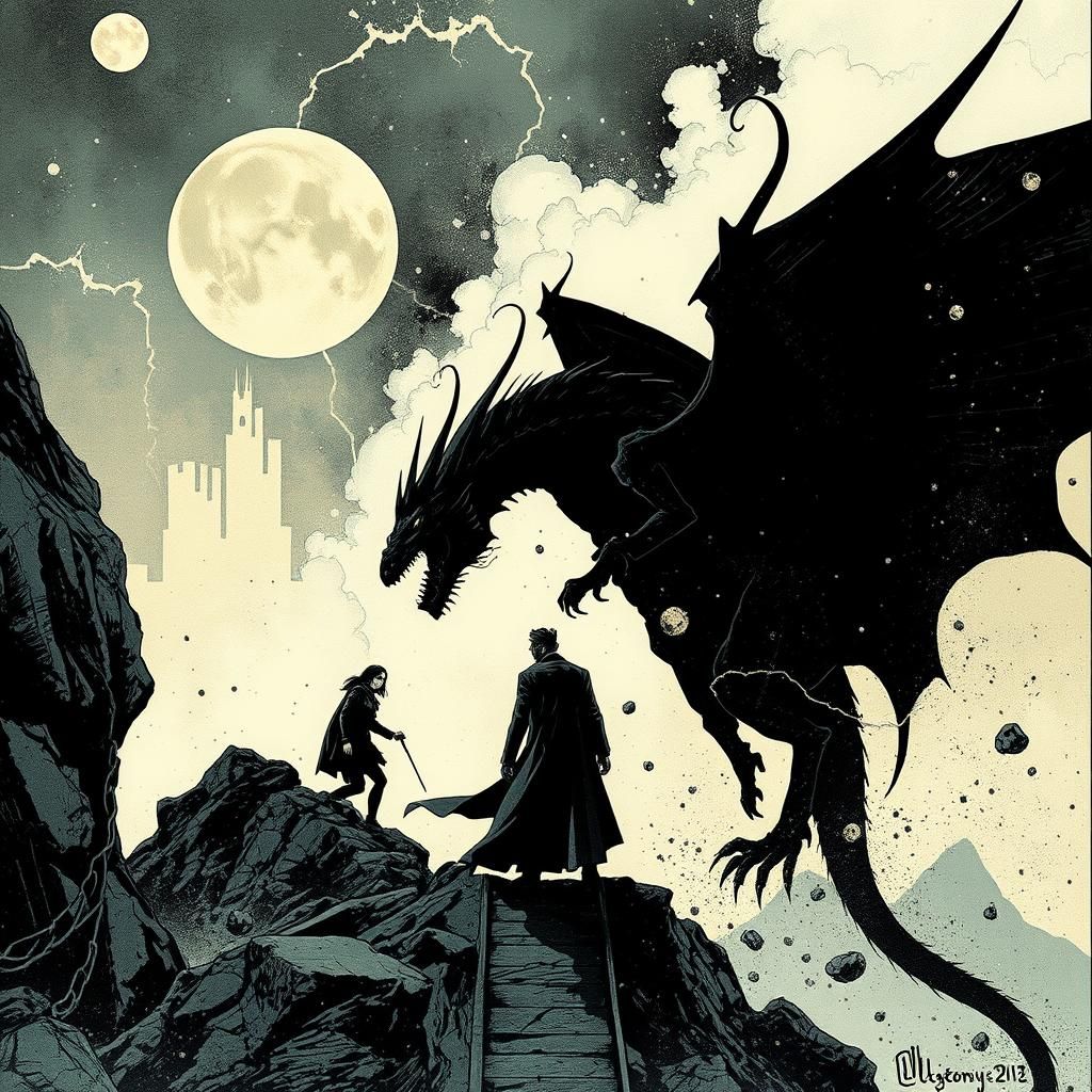Dark Fantasy Dragon Butterfly Comic Book Cover Art