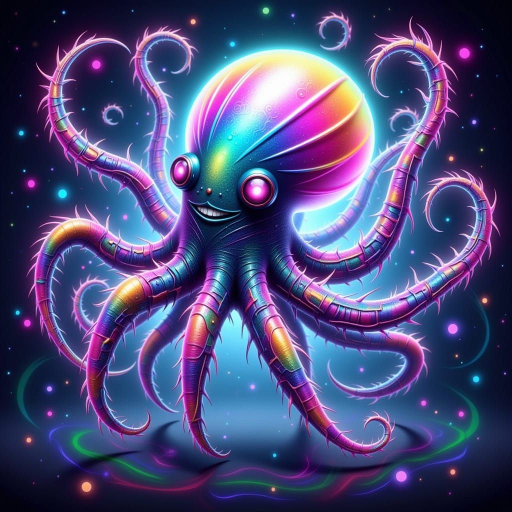 Ethereal Octo-Spider Hybrid in Shimmering Exosuit