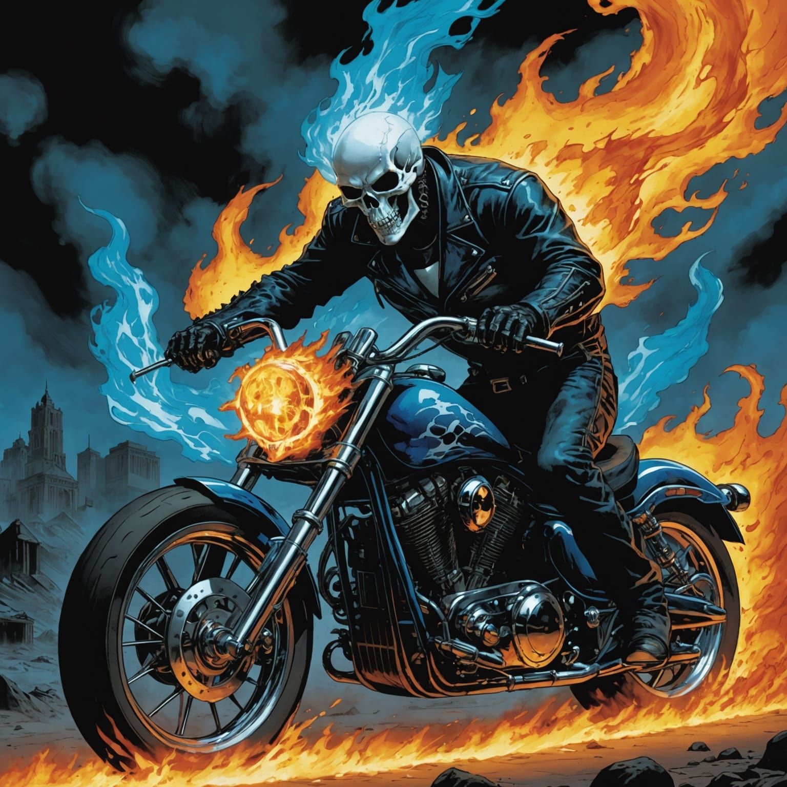 Ghost Rider Ablaze with Blue Flames