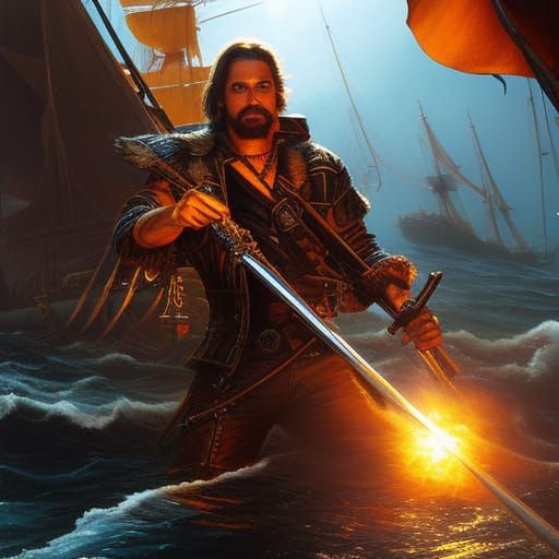 Pirate and Raccoon Duel in Dark Fantasy Style