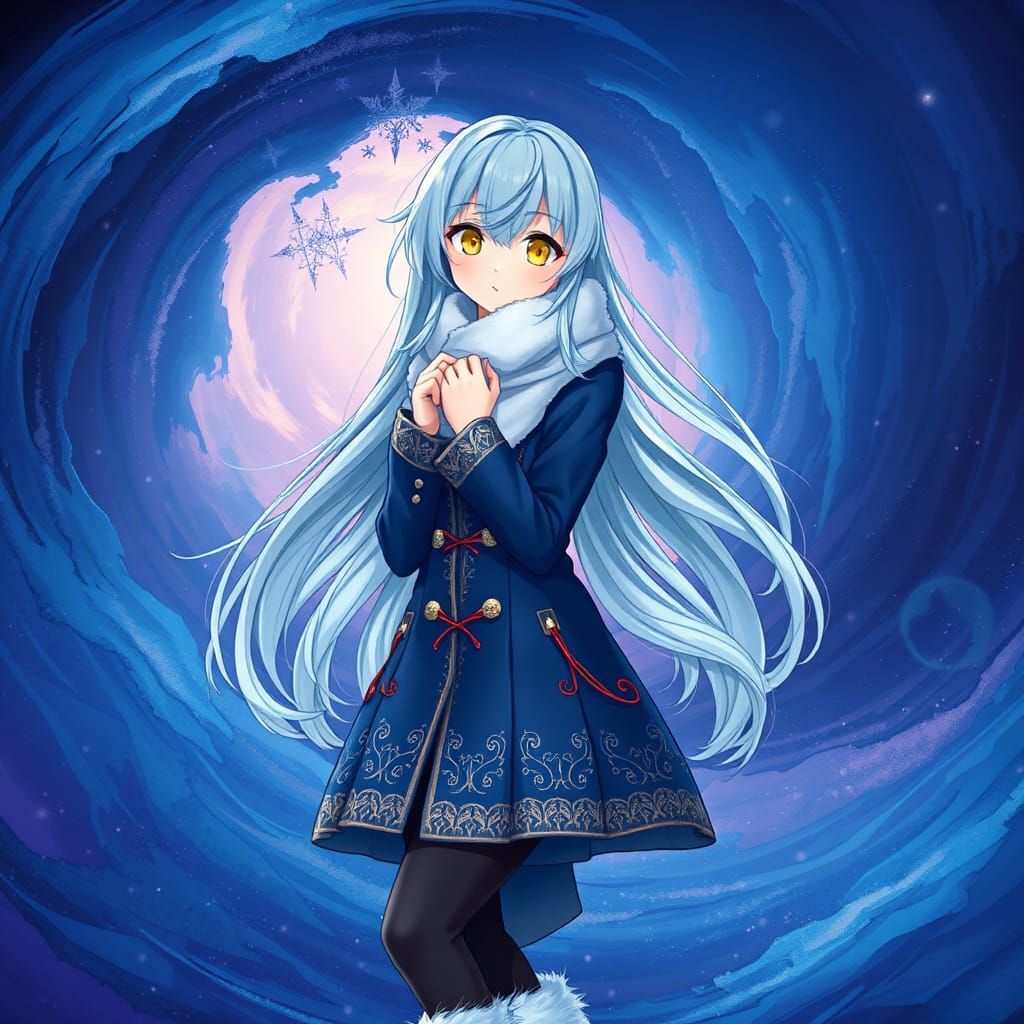 Anime Girl with Blue Hair in Detailed Matte Painting