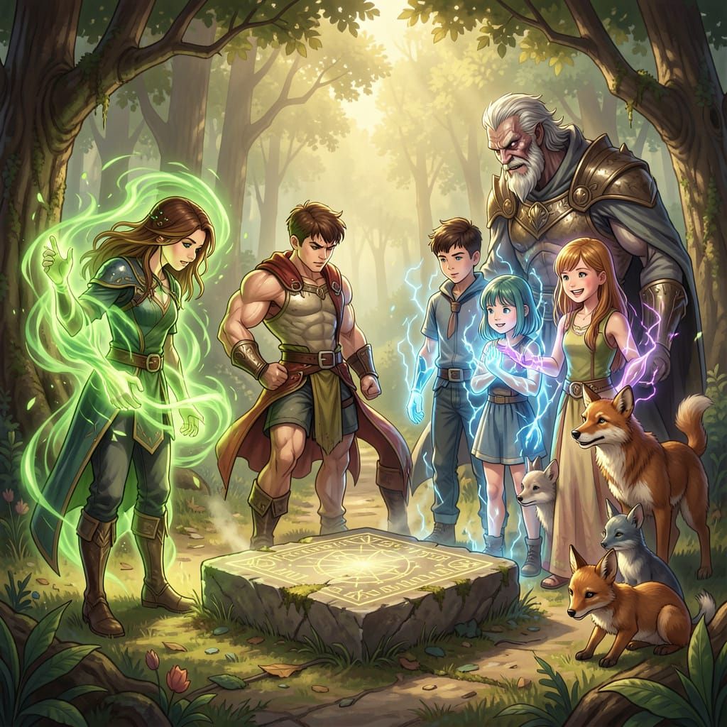 Children Manifesting Powers Near Ancient Glowing Stone