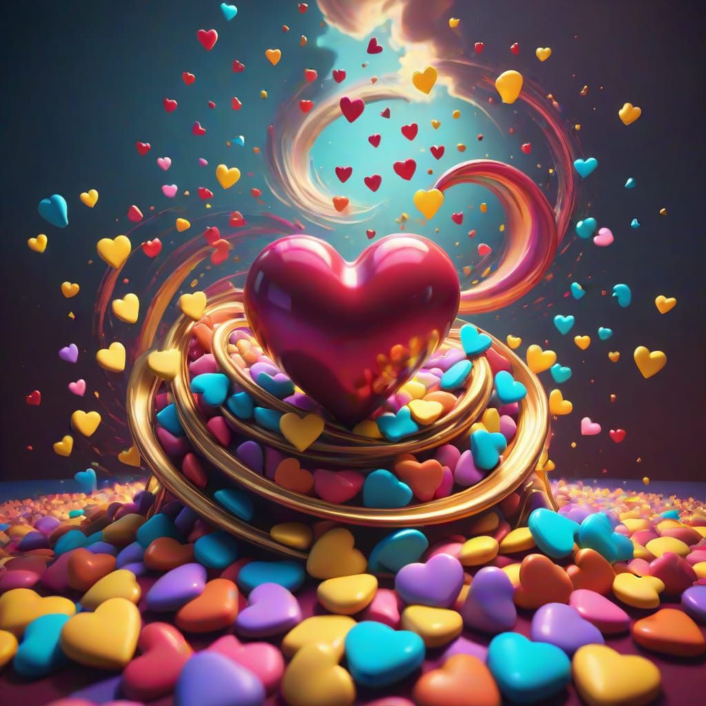 Dreamlike Vortex of Colorful Candy Hearts in a Fantastical E...