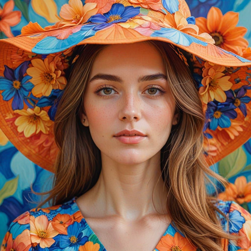 Woman in Floral Hat: Fauvist Portrait in Warm Light