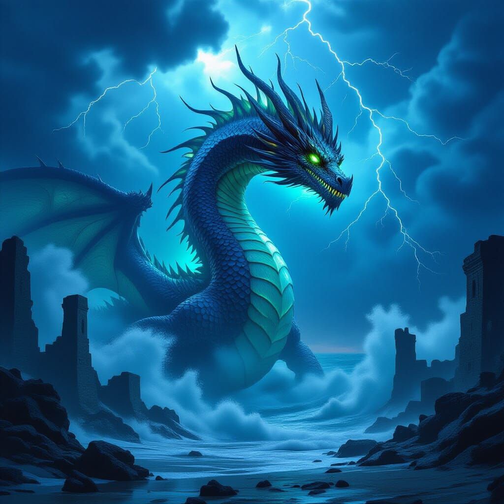 Colossal Sea Dragon Emerges from Stormy Ocean