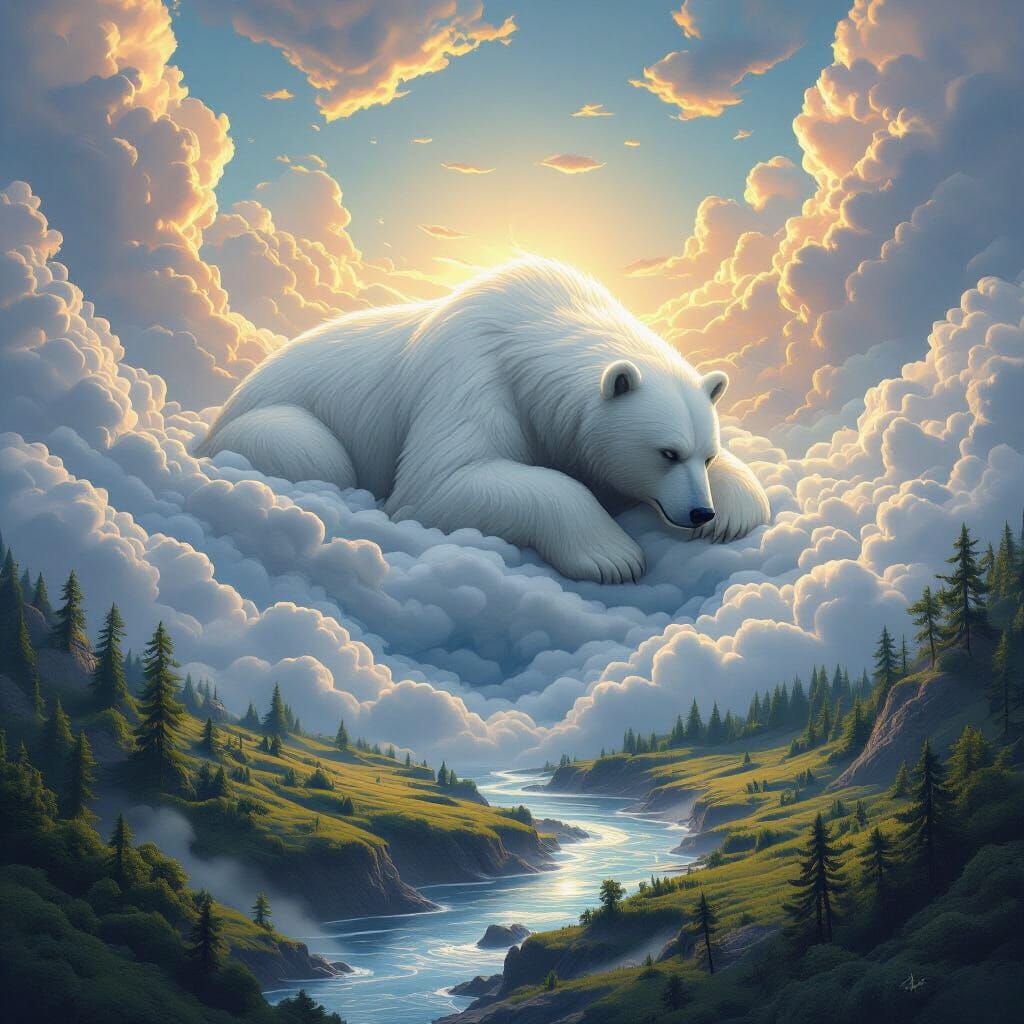 Ancient Cloud Spirit Bear Guardian Over Earth