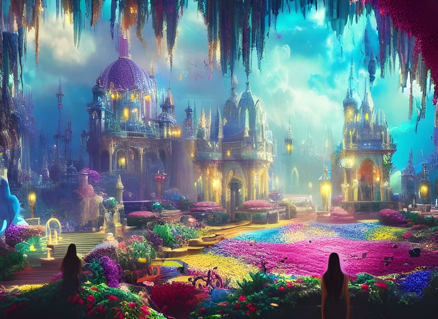 Colorful Magical Place with Lights and Diamonds