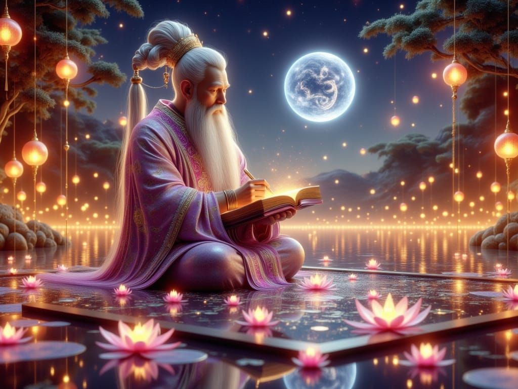 Elegant Chinese Calligraphy Under Starlight