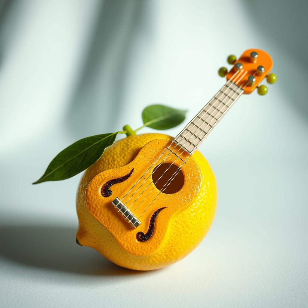 Lemon as a Chello Instrument in Whimsical Art