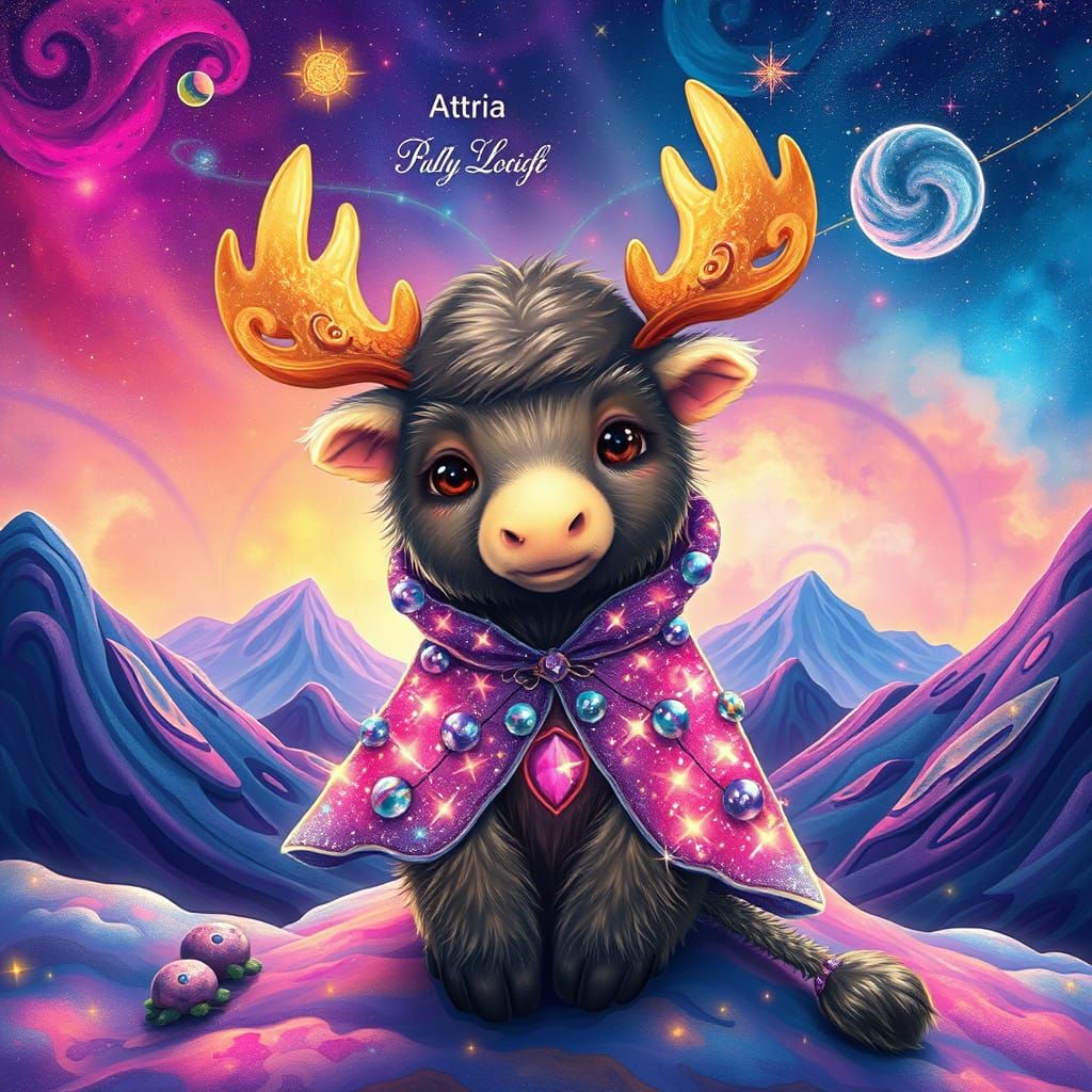 Celestial Moose Hybrid in Vibrant Astral Landscape