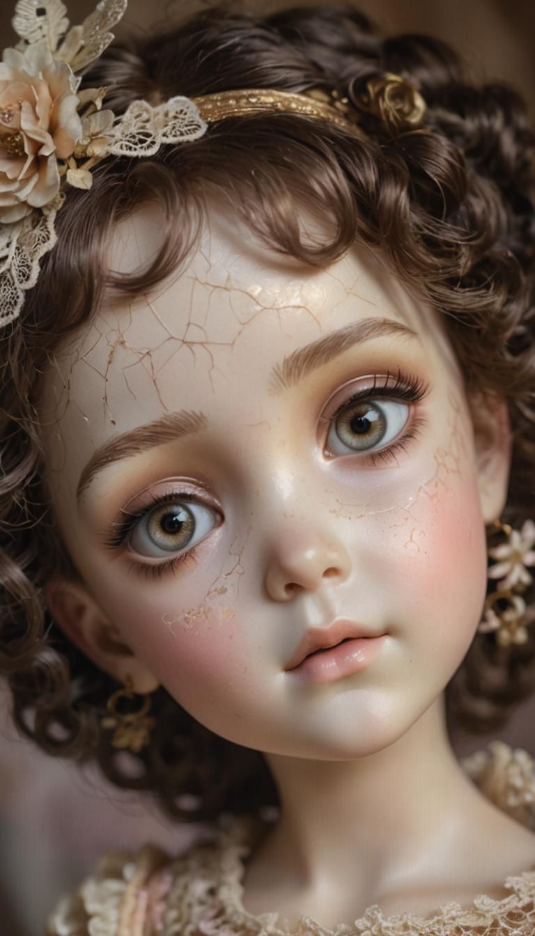 Doll in Lace Dress, Atelier Style Oil Painting