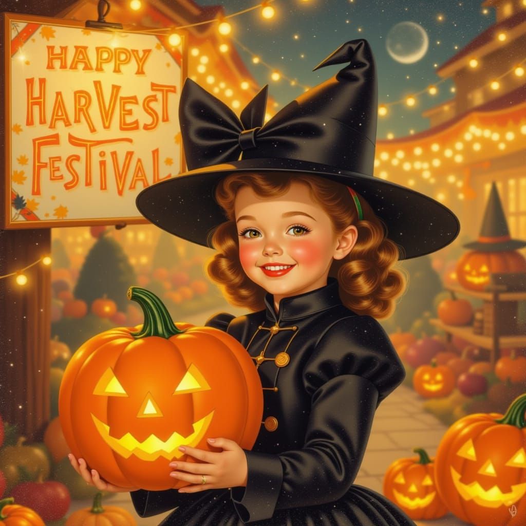 Nostalgic 1950s Halloween Festival Scene