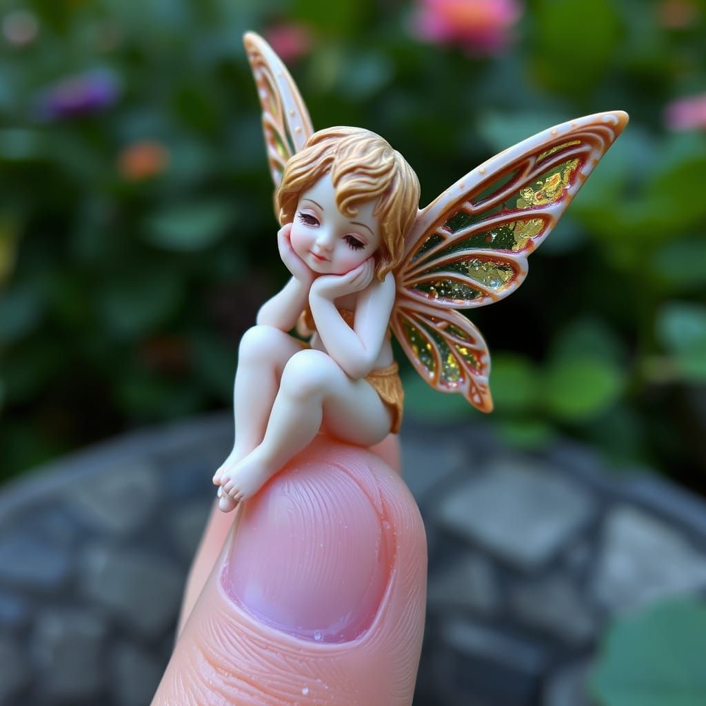 Resin Cast Pixie Perched on a Finger