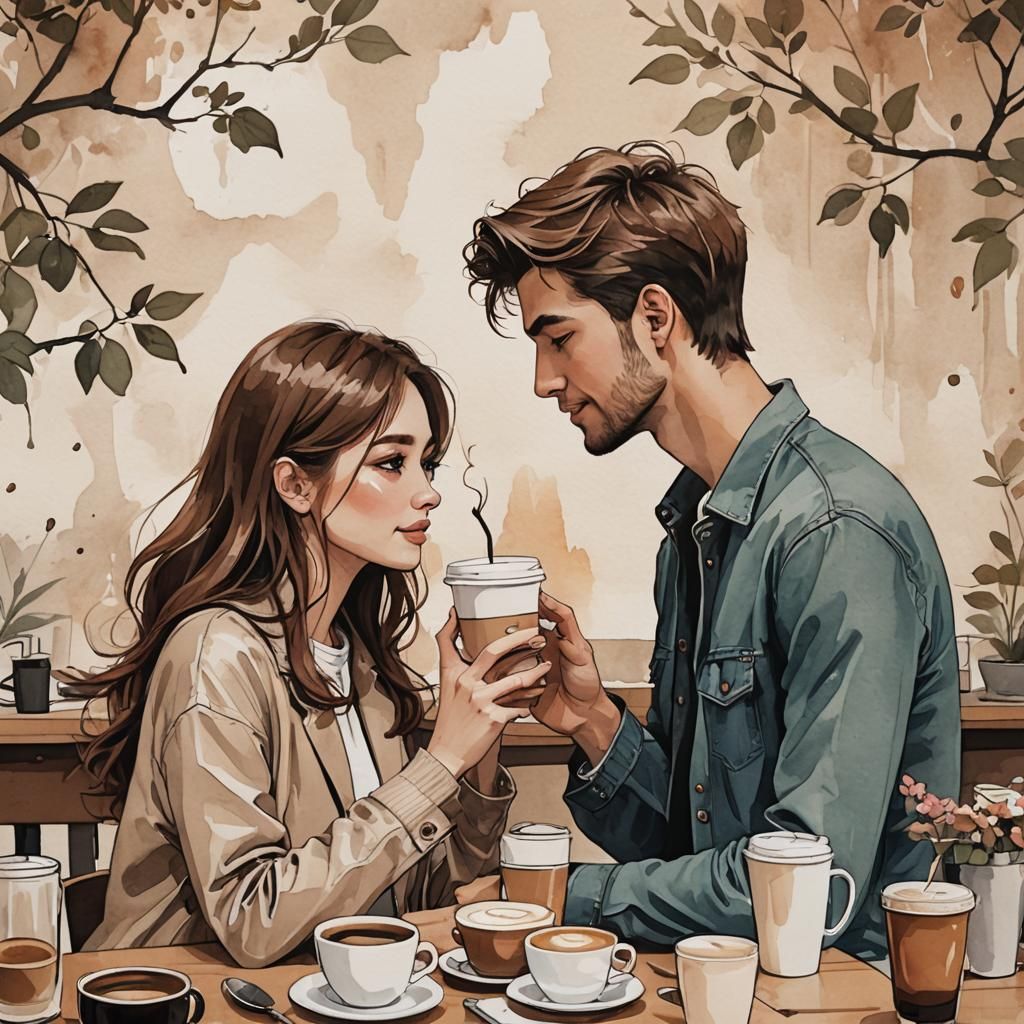Romantic Coffee Date Between a Boy and Girl