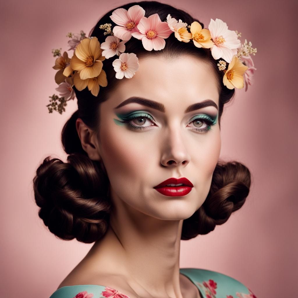 Mesmerizing Floral Woman in 1950s Style