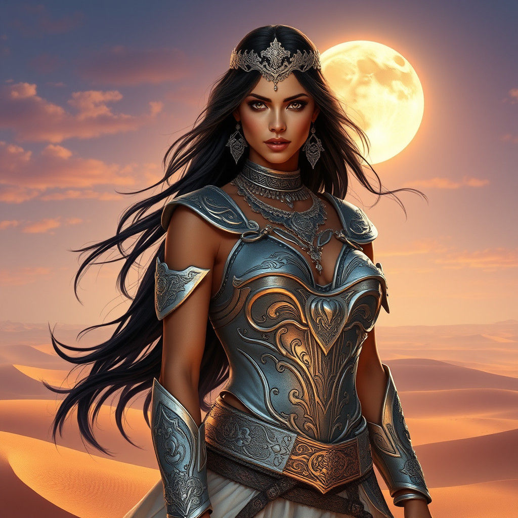 Arabian Warrior Princess on Desert Skiff