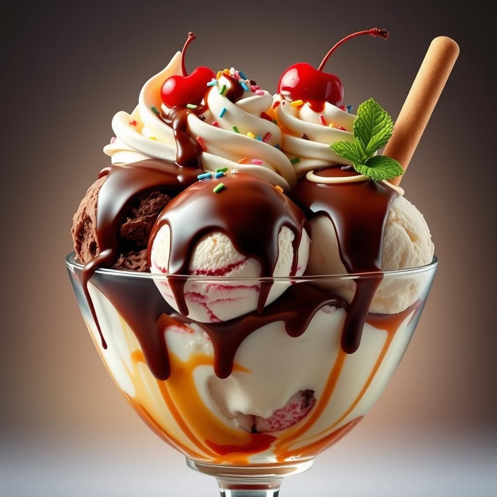 Hyperrealistic Ice Cream Sundae Still Life