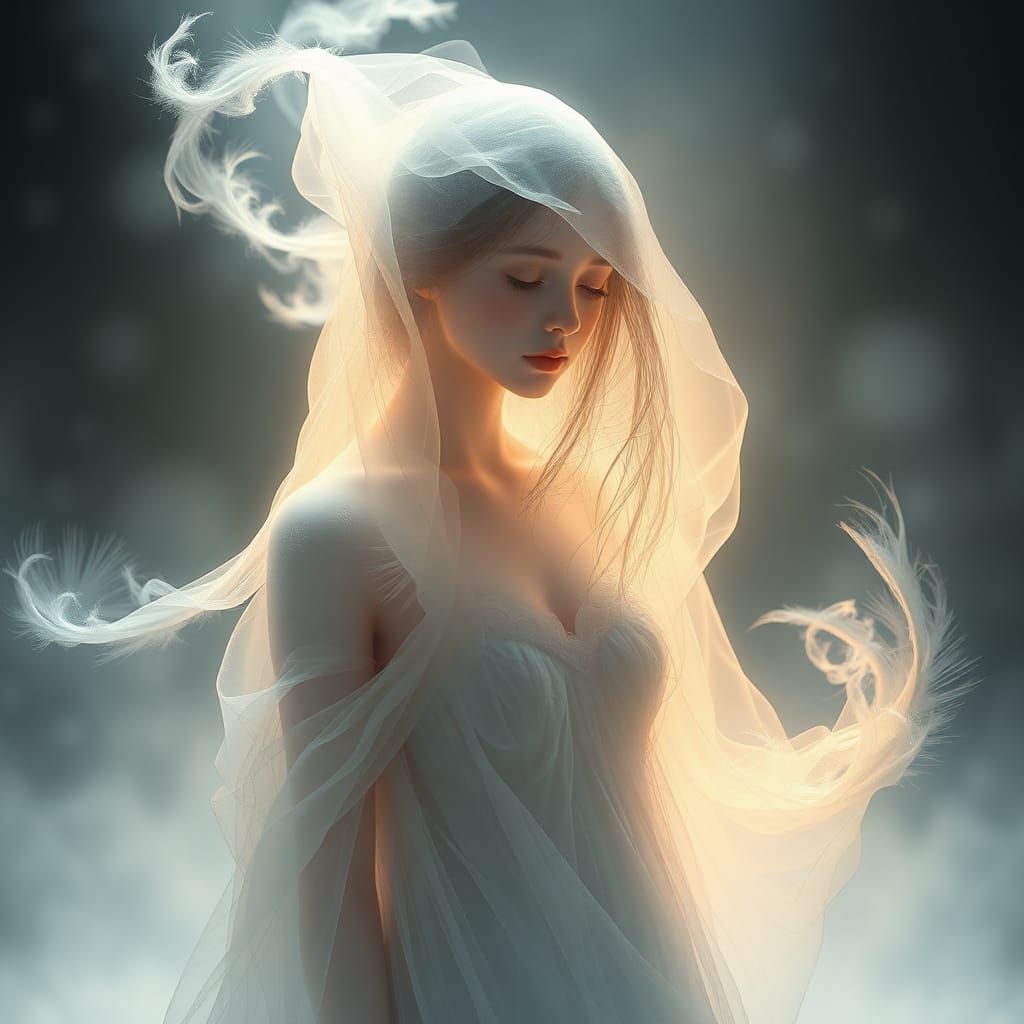 Ethereal Figure Embodies Loneliness in Abstract Dreamscape