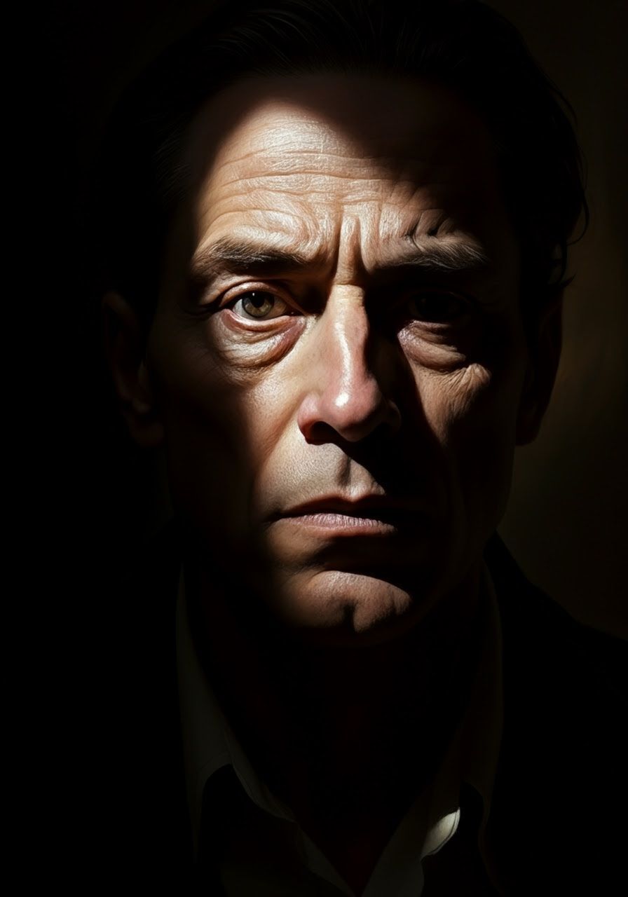 Intense Interlocutor Portrait in Chiaroscuro Style