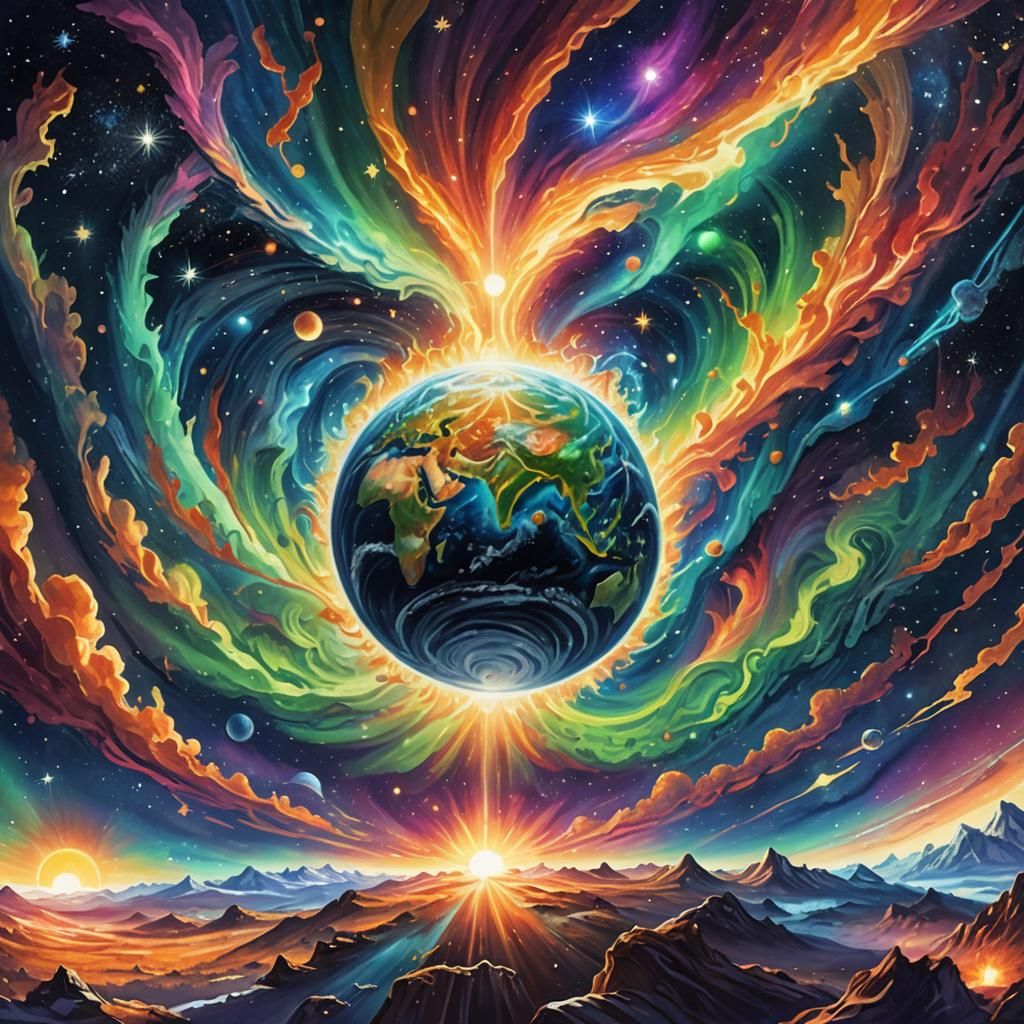 Vibrant Astral Cosmic Illustration of Earth in Space