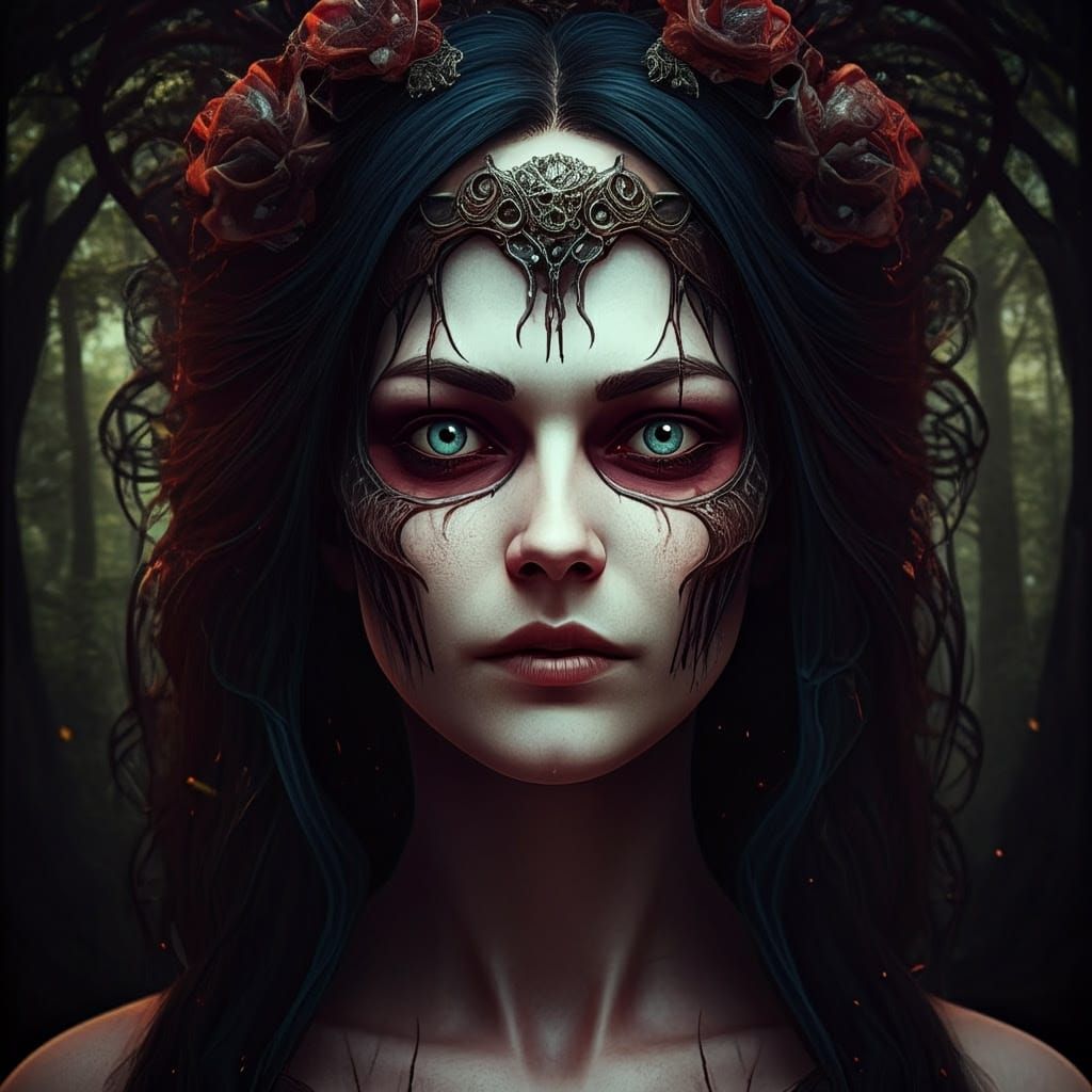 Ethereal Ghost Woman in Haunting Forest Portrait
