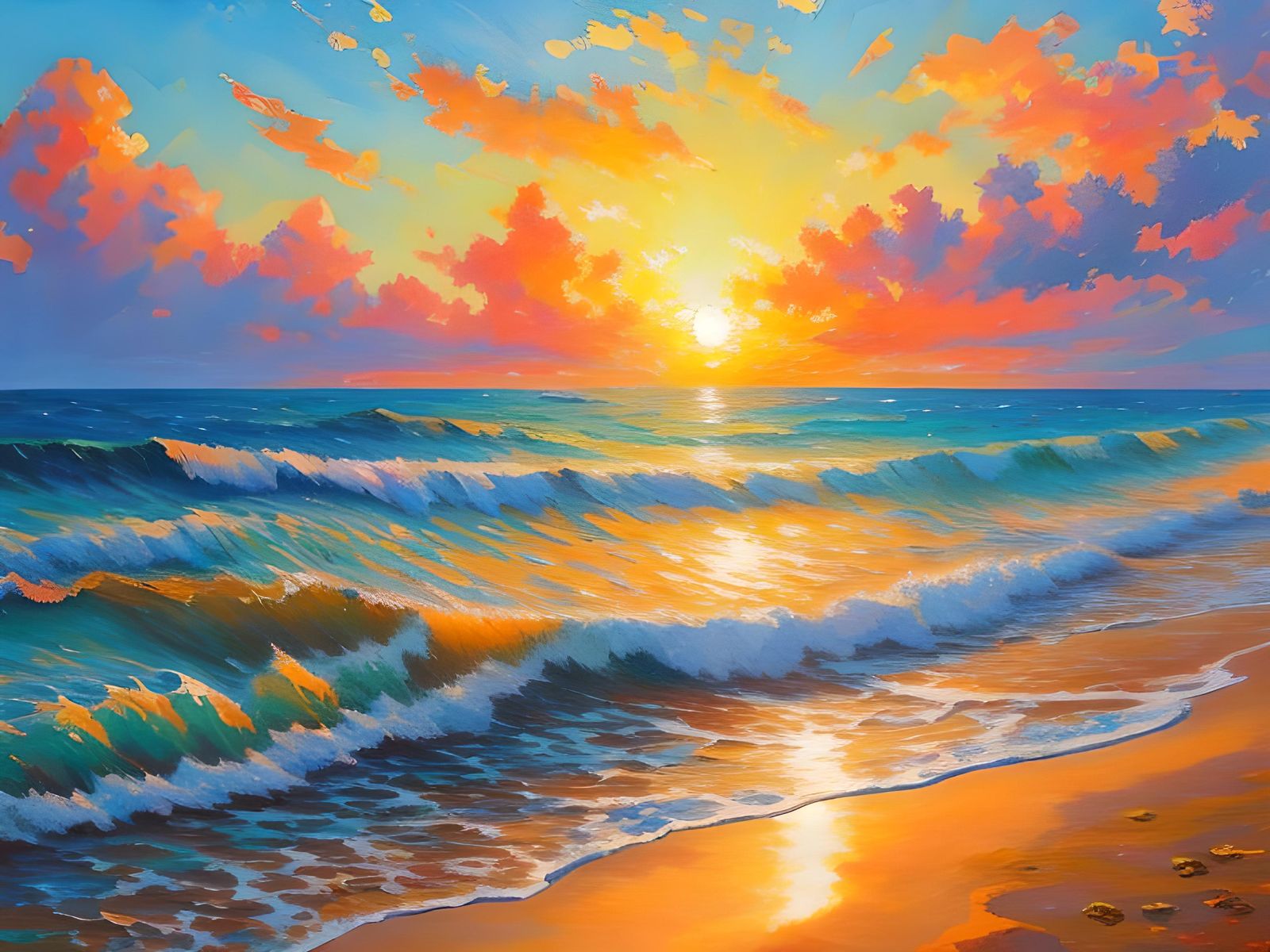 Impasto Beach Sunrise Over Ocean Seascape
