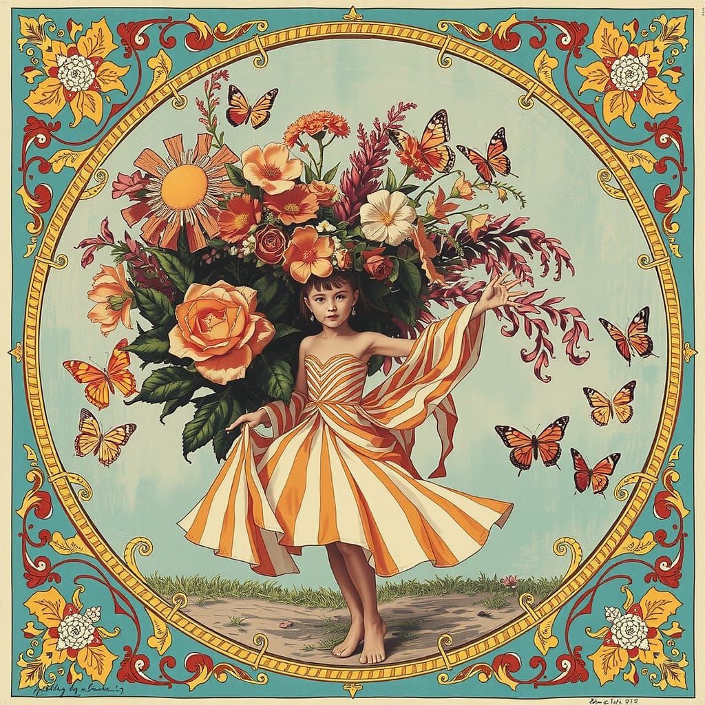 Woman in Citrus Light Gown with Butterfly Accents