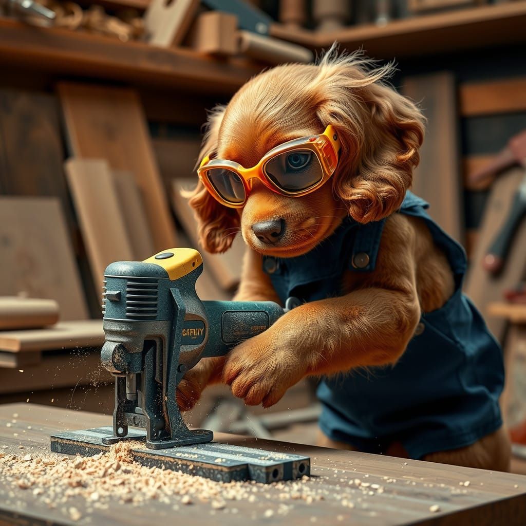 Cocker Spaniel Puppy Master Craftsman in Workshop