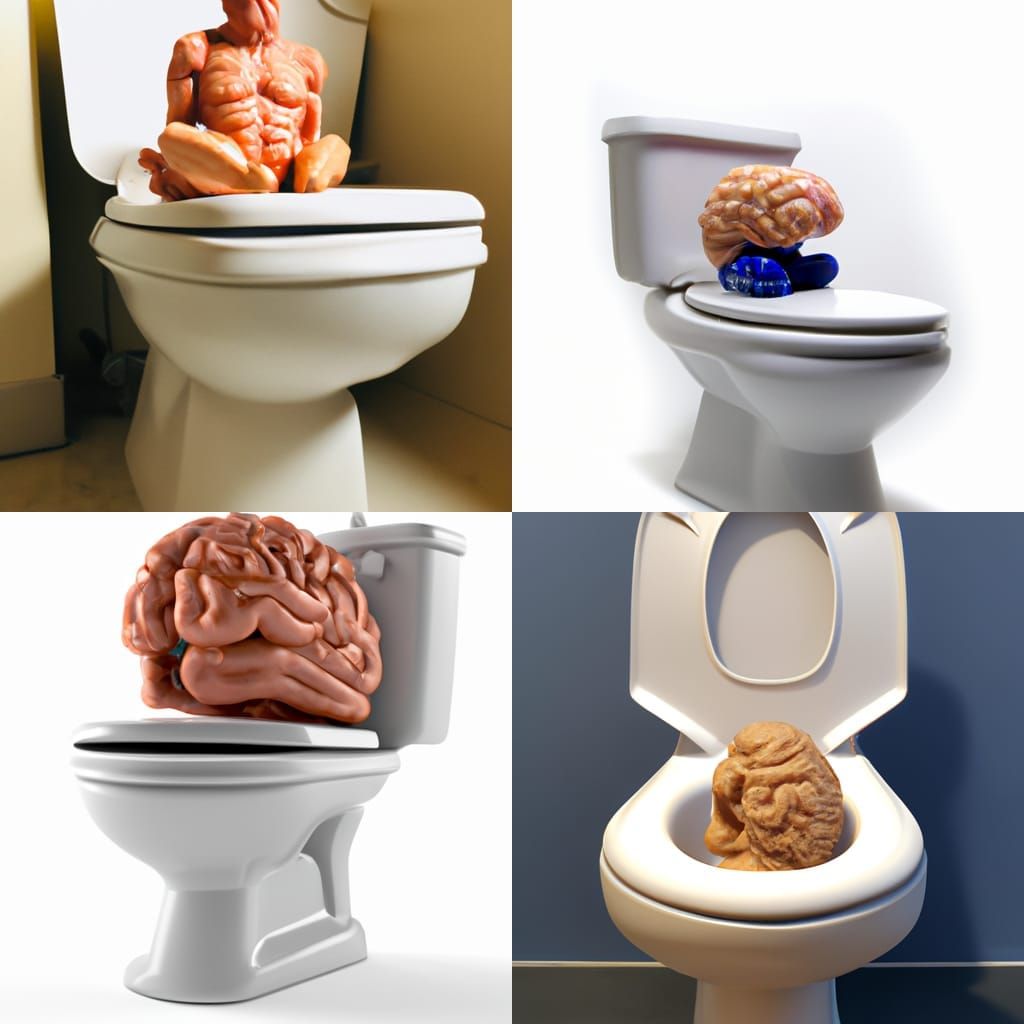 Cartoon Brain Sitting on Toilet