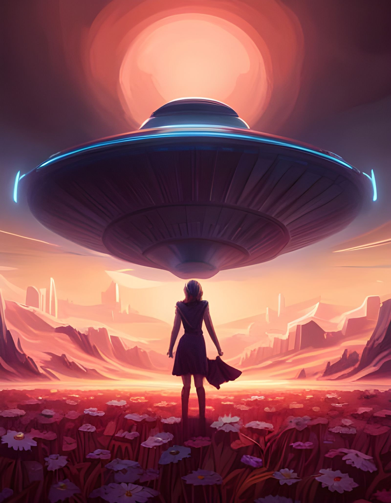 Futuristic UFO Landing in American Field