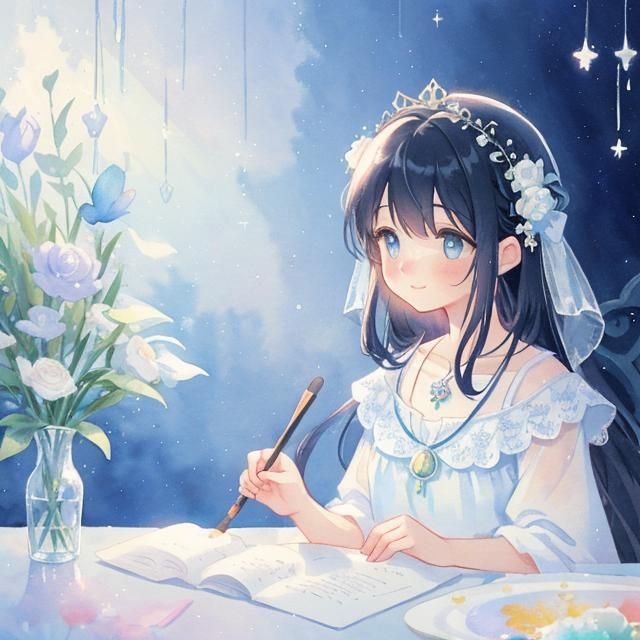 Dreamer in Watercolor Style with Flowing Hair