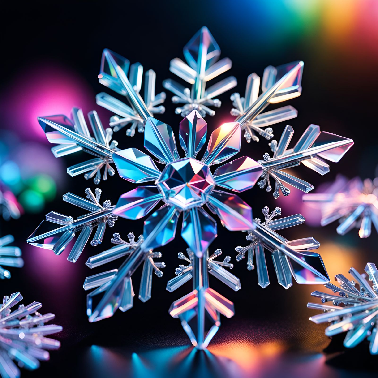 Holographic 3D Snowflake Crystal in Neon Colors