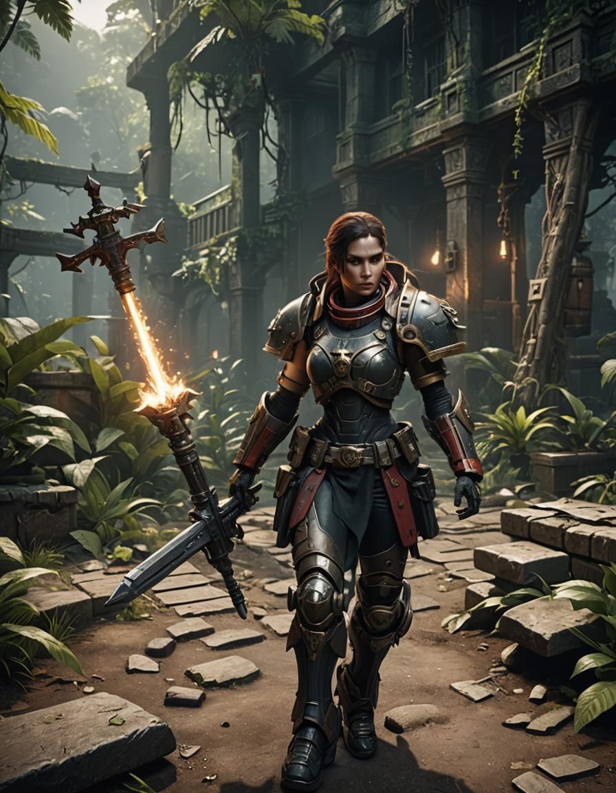 Battle Sister in Jungle Prison Colony: 3D Render